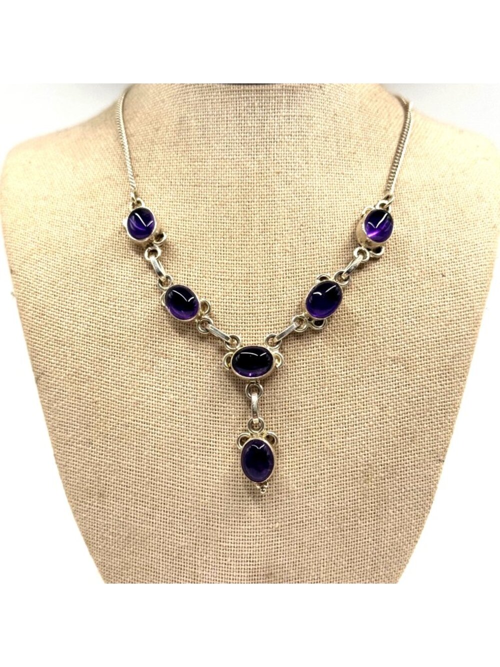 VTG Solid Sterling Silver 925 Amethyst Y Chain Necklace Size 17" Length